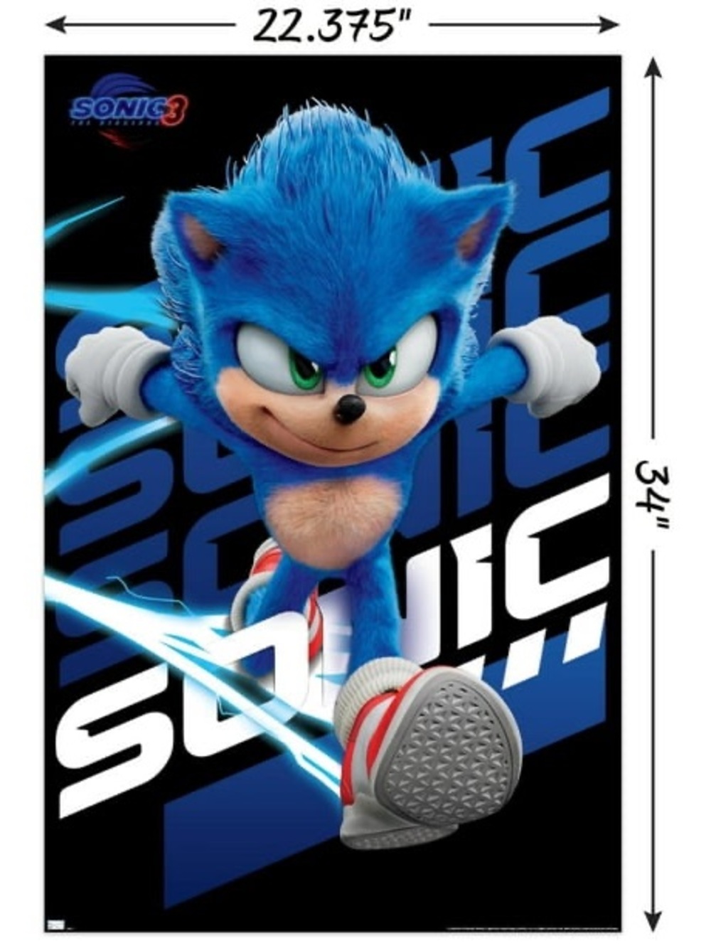 Sonic the Hedgehog 3 Poster 22x34 Movie Wall Art New Sealed Rolled